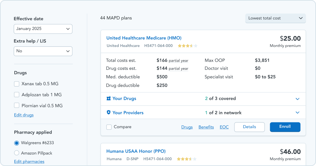 Medicare agents comparing available plans in the HealthSherpa portal